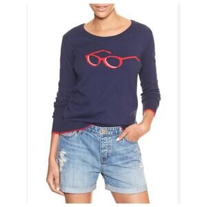 Gap Womens Crewneck Sweater Size XS Novelty Print Glasses Geek Nerd Preppy NEW